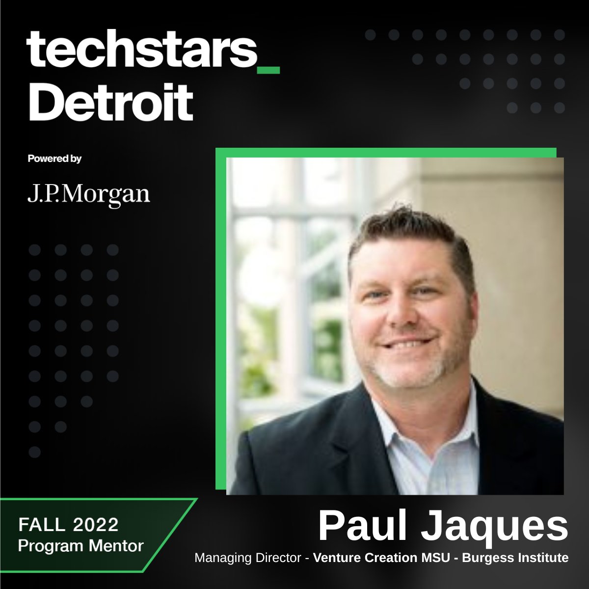 MSUPaulJaques's tweet photo. I am excited to share that I am a mentor for Techstars Detroit Powered by J.P.Morgan @TechstarsDET, designed to recruit and provide equitable access, funding, and support for diverse entrepreneurs! Learn more: https://t.co/OR8PavqNHE https://t.co/DQxXtrnuMg
