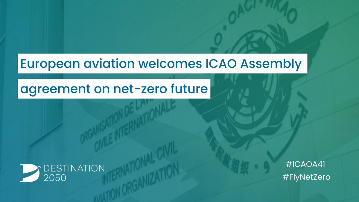 The Destination 2050 partners welcome today's <a href="/icao/">ICAO</a> Assembly’s agreement on a net-zero goal for global #aviation.    

Read our joint Press Release: bit.ly/3fO35nq

#ICAOA41 #FlyNetZero