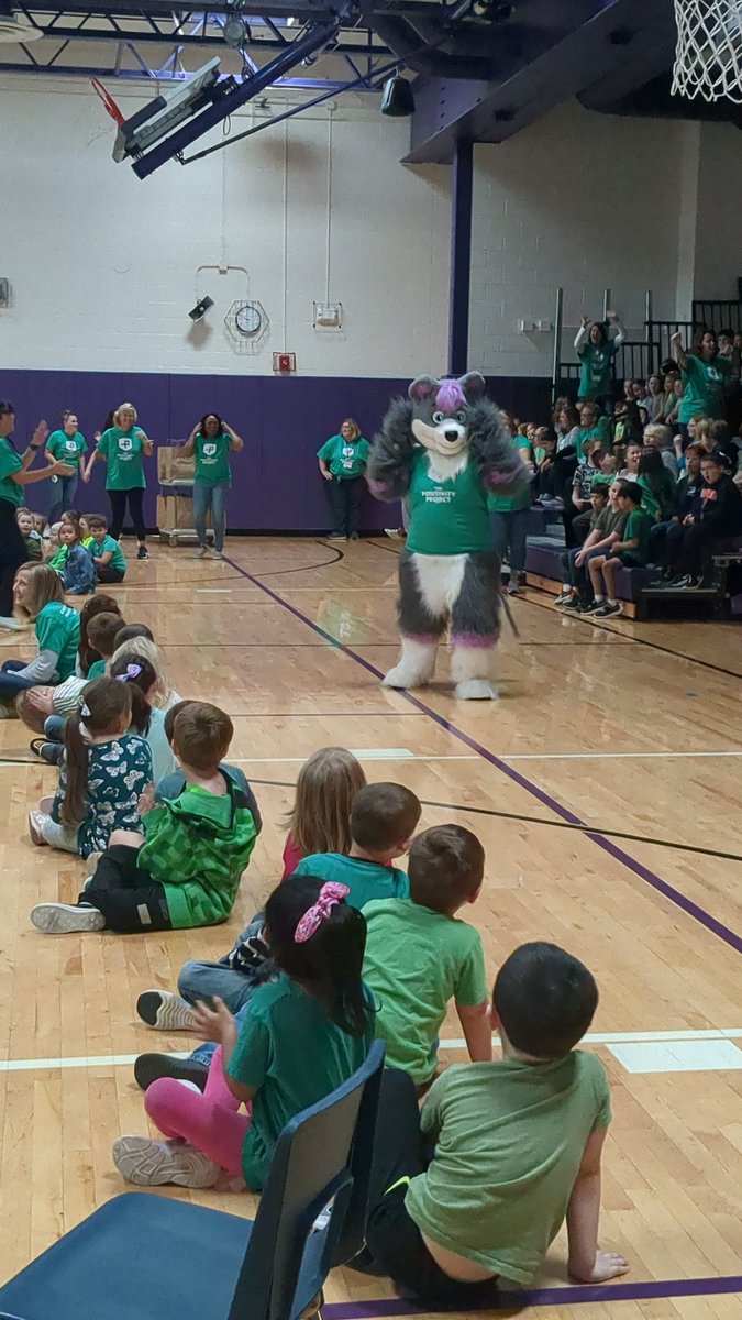 AAllenbrandt's tweet photo. "Wolfie! Wolfie!" AJ Smith Elementary kicked off their P2 Celebration in style this morning. They are ready to learn about the 24 character strengths and spread the message of #otherpeoplemindset! 

@UnionSpringsCSD @cayboces @PosProject #joyfulinourwork https://t.co/zlhK2hqE8B
