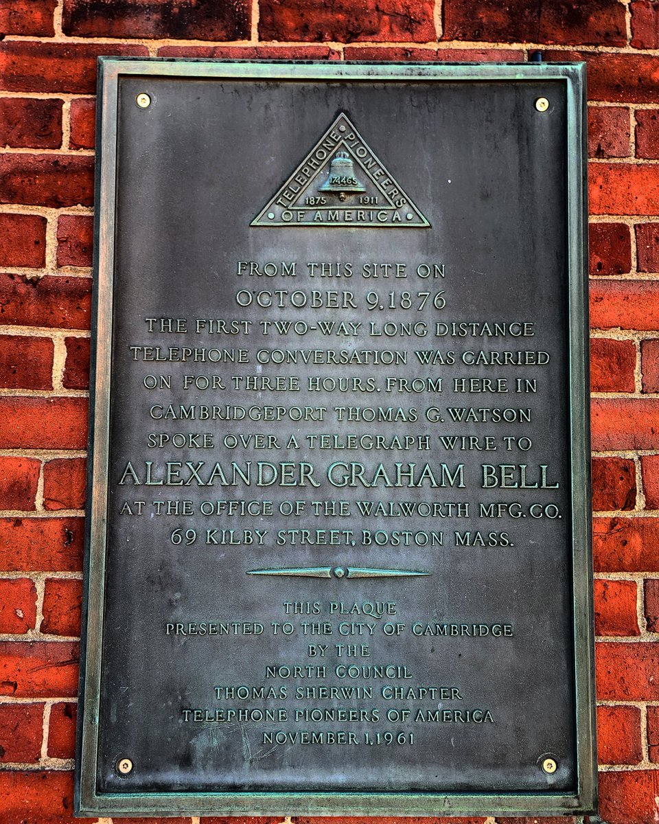 The first two-way (reciprocal) conversation over a telephone line occurred between Cambridge and Boston (roughly 2.5 miles) 146 years ago today, with Alexander Graham Bell on Kilby Street in Boston and Thomas Watson at the offices of the Walworth Manufacturing Company.

☎