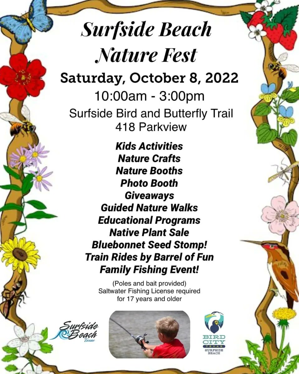SurfsideTx's tweet photo. We hope to see everyone tomorrow for this free family fun in Surfside! The weather is going to be gorgeous. Great for the little kids, the grandkids and the big kids!
#surfsidebeachtx #naturefest #surfsideevents https://t.co/rZ2sQ0WCRC