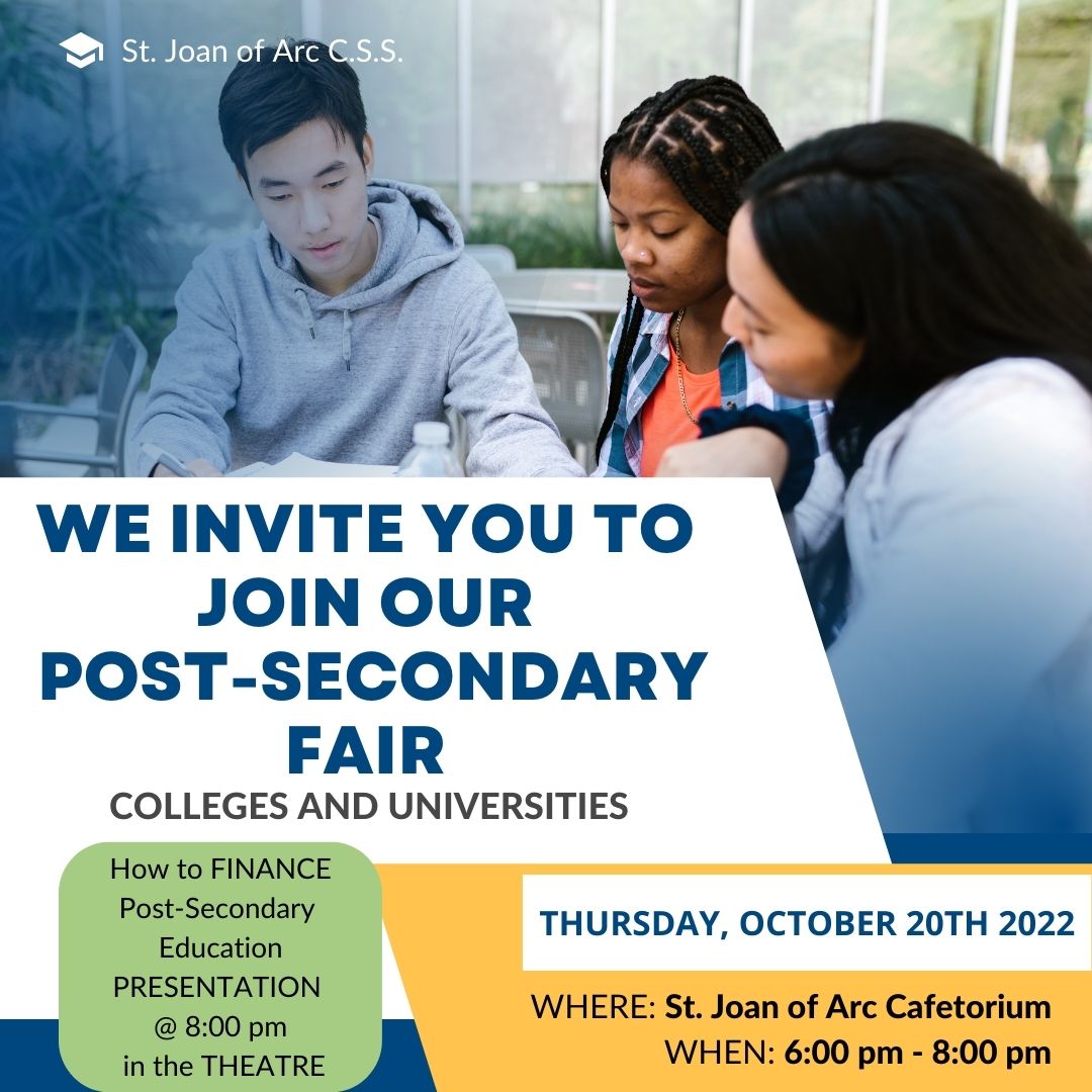 StudentSja's tweet photo. Attention Grade 11 and 12 Arc Angels, SAVE THE DATE for SJA's Post-Secondary Fair on October 20th. Learn more about a variety of colleges, universities, and how to finance your post-secondary education. 📝🎓🗓️ https://t.co/8Wzb6QXfKn