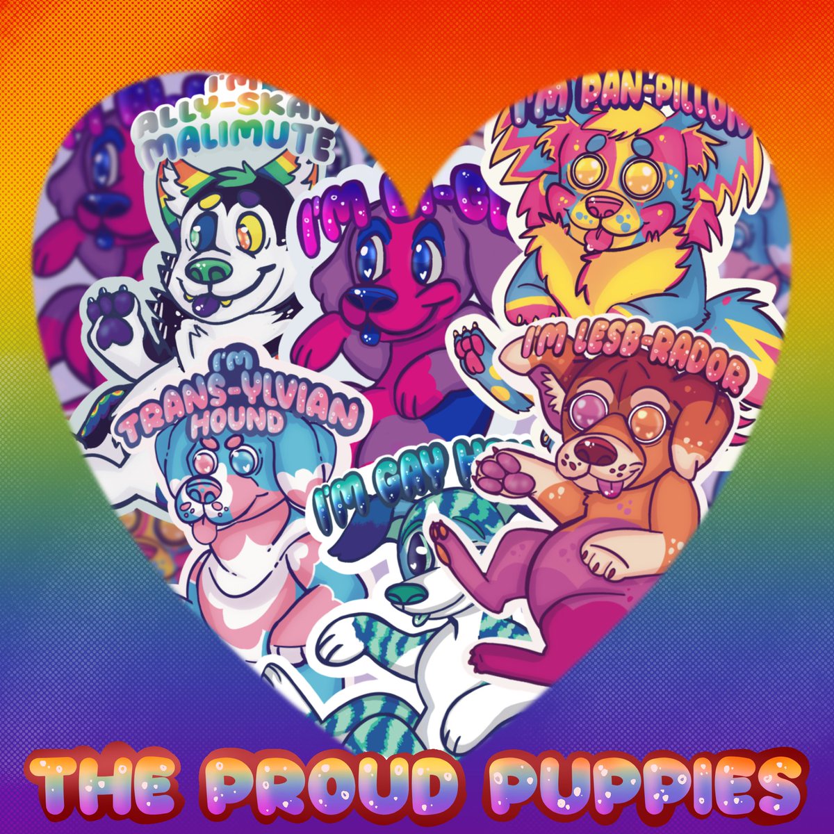 Okamiineko's tweet photo. The #proud #puppies are here !
what doggo breed are you ? 

#dog #sticker #SmallBusiness #goddies #art #cartoon #furry #LGBT https://t.co/QkosbHdKWn