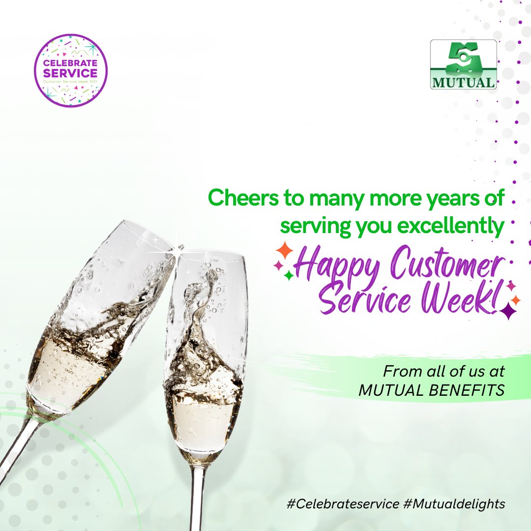 MutualPlc's tweet photo. TGIF🥂
As this year's Customer Service Week rolls to an end, we assure you of our commitment to SERVE YOU BETTER!

Cheers! Happy Celebration🎉

#CelebrateService #Mutualdelights #CustomerServiceWeek2022 #HappyCustomerServiceWeek #Happycustomerserviceweek2022 https://t.co/py0KZP1B88