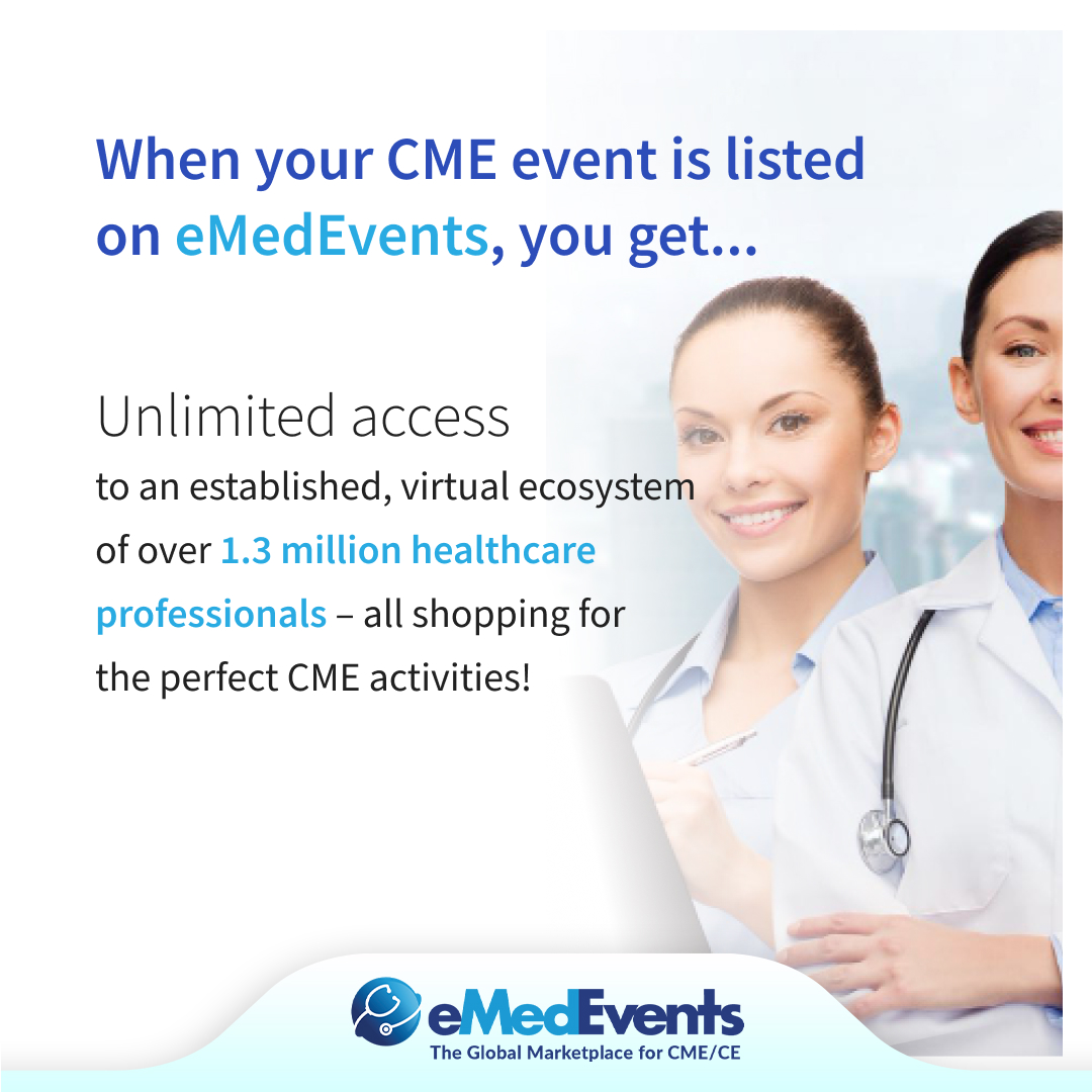 eMedEvents's tweet photo. eMedEvents is your global CME marketplace, where we are fully dedicated to the #healthcareprofessionals and #CMEorganizers.
Register Now: https://t.co/zsXtDiLXLA
#FreeCME #OnlineCME #inpersonCME #hybridevents #eMedEvents https://t.co/UO2qabPKNy