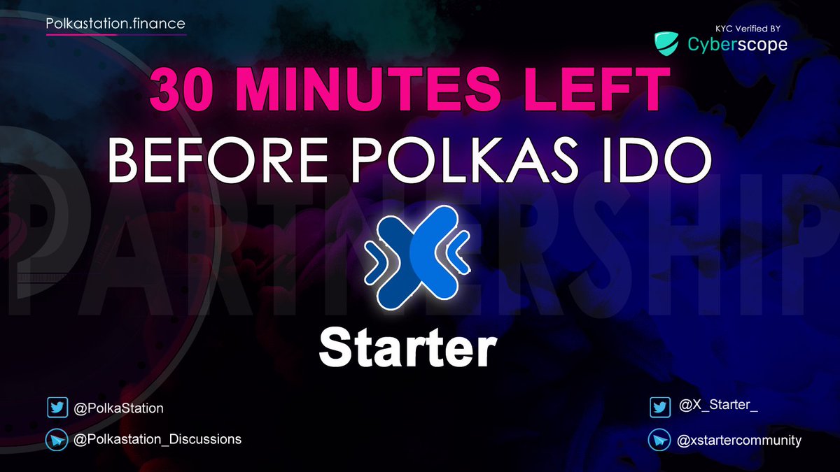30 MINUTES LEFT BEFORE $POLKAS  IDO ON X-STARTER 

Join our IDO on X-Starter today!
🔹Sale Start: Oct 07 | 5:00 AM UTC
🔹Sale End: Oct  09 | 5:00 AM UTC
🔹Public Price: $0.0125
🔹Network: BSC
🔹Vesting Period: 100% on TGE
🔹Link Pool: x-starter.org/pools/pools-li…

#POLKAS #XSTARTER