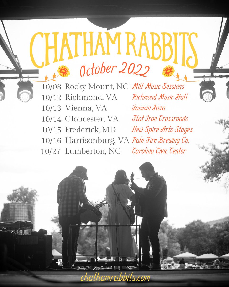 Tour kicks off this Saturday in Rocky Mount, NC at Mill Music Sessions (Free Show). All of our fall dates are on sale now, can't wait to see y'all. Grab your tickets here: chathamrabbits.com