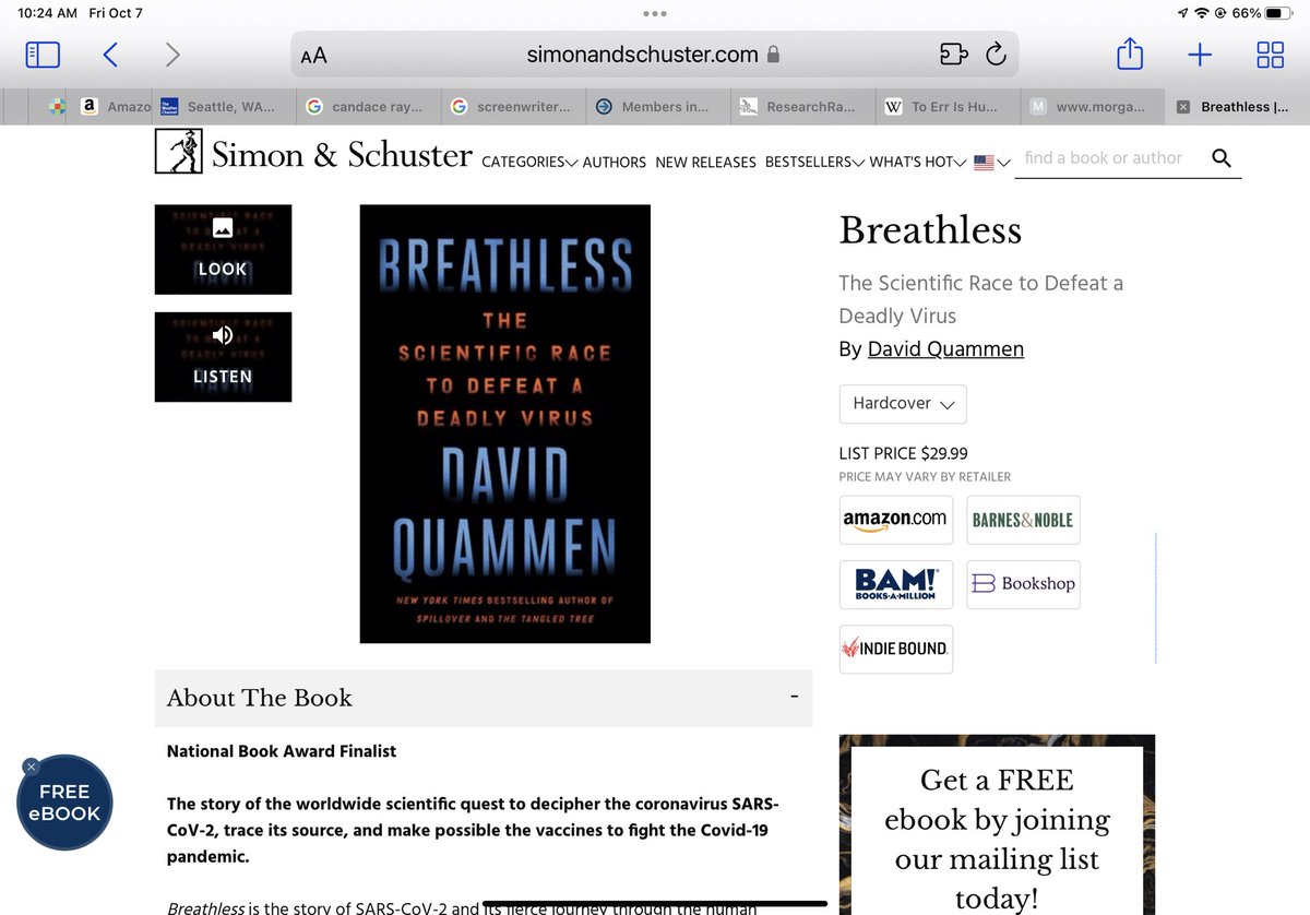 This was a really good read, and just out this week—a new book by @DavidQuammen on COVID. One of my 2 favorite science/medical writers—always right on the mark. Author of Spillover, which I used for a few years in an undergrad course on emerging infections.Worth reading!