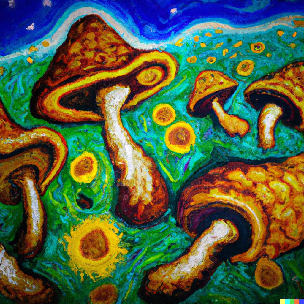 “A painting of a psychedelic mushroom trip, in the style of Vincent Van Gogh” <a href="/OpenAI/">OpenAI</a>