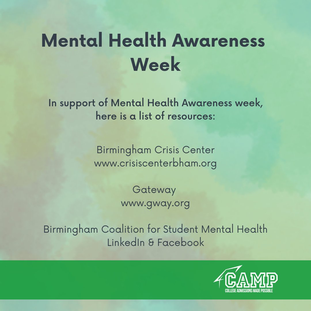 CAMPCollegeAL's tweet photo. As mental health awareness week draws to a close - here are some local resources if you or someone you know would like to speak with a mental health professional. #BhamMentalHealth #Awareness #MentalHealthAwareness https://t.co/wEtjkTvrqU