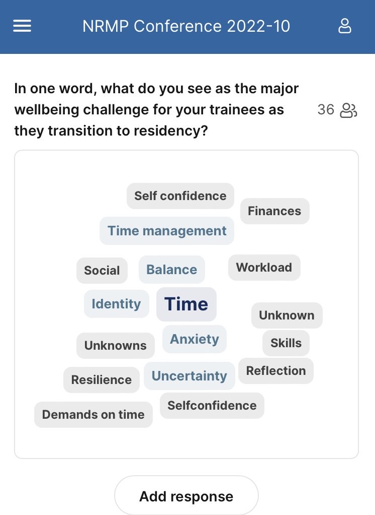 Fascinating group discussion/poll on  learners’ well-being in the transition to residency ⁦here at the #NRMPconference <a href="/TheNRMP/">NRMP®</a>⁩ ⁦<a href="/PennStateGME/">PennStateGME</a>⁩