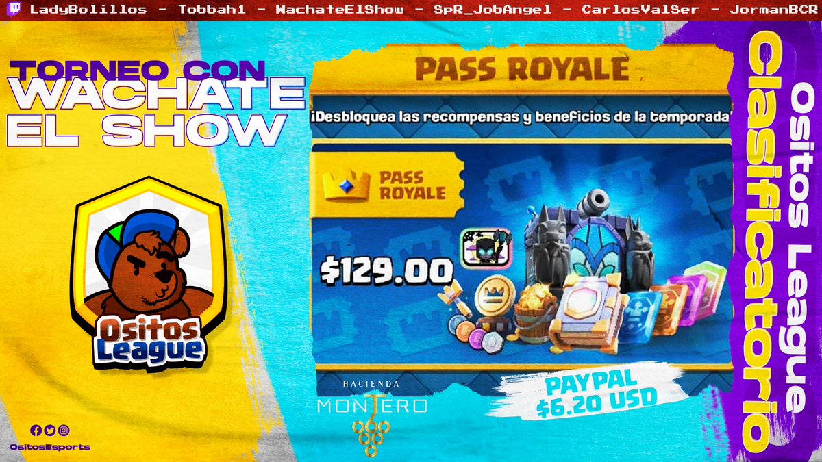 Ositos eSports (@ositosesports) on Twitter photo ⚔️TORNEO POR PASS ROYALE
⏰22:00🇲🇽
🌐Duelo Amistoso entre el🥇&🥈del Torneo
🛡️Clasificatorio (12-16)
📺#WachateElShow
twitch.tv/wachateelshow
✨Requisitos para reclamar el premio
✅ Seguir a <a href="/BastianShow11/">Wachate el Show</a> - <a href="/OsitosEsports/">Ositos eSports</a> & @Magical_Ositos
✅ Dar RT 🔄 & ❤️
🐻#OsitosLeague ⚔️TORNEO POR PASS ROYALE
⏰22:00🇲🇽
🌐Duelo Amistoso entre el🥇&🥈del Torneo
🛡️Clasificatorio (12-16)
📺#WachateElShow
twitch.tv/wachateelshow
✨Requisitos para reclamar el premio
✅ Seguir a <a href="/BastianShow11/">Wachate el Show</a> - <a href="/OsitosEsports/">Ositos eSports</a> & @Magical_Ositos
✅ Dar RT 🔄 & ❤️
🐻#OsitosLeague