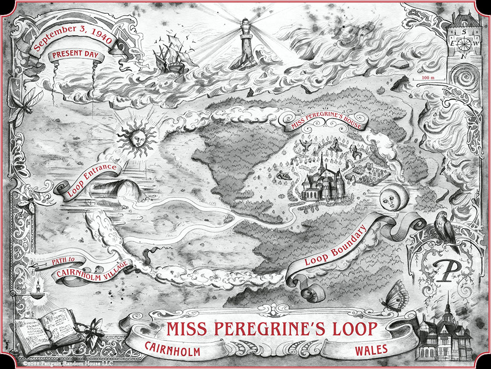 Mysteries await in Miss Peregrine's Museum of Wonders 👀 Find your way with my map of Cairnholm's Loop 🧐🔎 @ransomriggs , Dutton-#PenguinRandomHouse --- #fantasymap #worldmap #maps #readers #cartography #bookmap #mapping