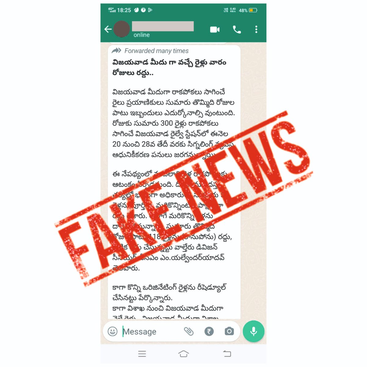 It is clarified that no such works are being taken up by the Division and no trains are being Cancelled/Rescheduled/ Diverted from Vijayawada Station due to the above mentioned works. 
Hence Passengers are kindly requested  ignore it.
<a href="/RailMinIndia/">Ministry of Railways</a> 
<a href="/SCRailwayIndia/">South Central Railway</a>