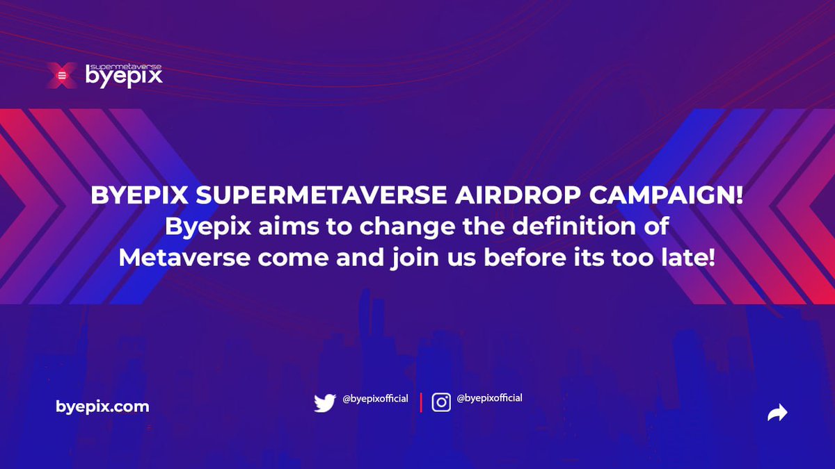 🚀 Airdrop: Byepix Round 3
💰 Value: 50 $EPIX
👥 Referral: 250 $EPIX
📼 Audit: Techrate
📅 End Date: 15th November, 2022
🏦 Distribution Date: 17th November, 2022

Talk with the Telegram Bot
t.me/Byepix_Airdrop…

#Airdrop #Crypto #Airdrops #giveaway