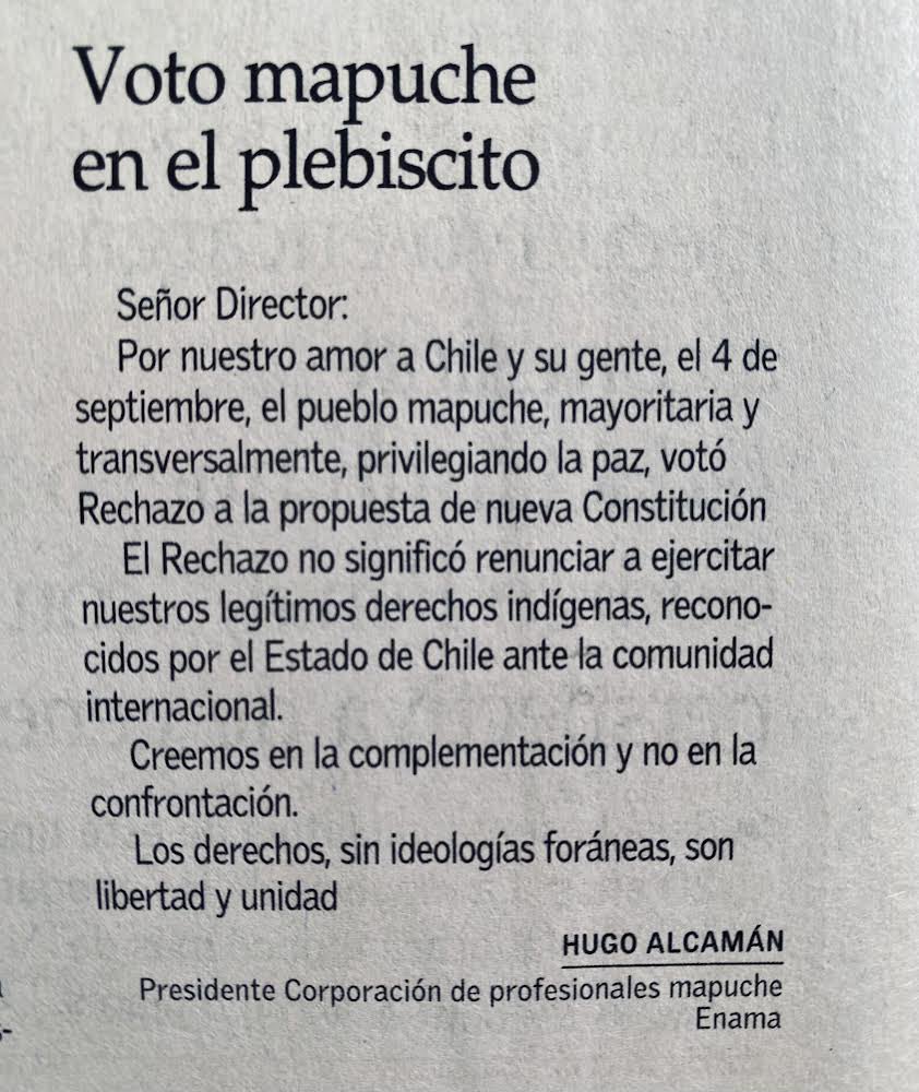 “Voto Mapuche en el Plebiscito” Lee aquí la carta de nuestro presidente en El Mercurio de hoy.