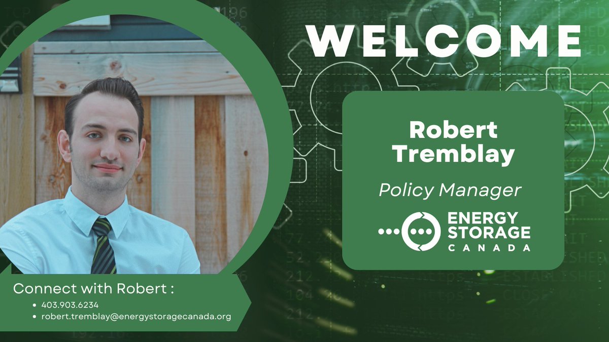 EnrgyStorageCAN's tweet photo. We are pleased this week to welcome our new Policy Manager, Robert Tremblay. He is excited to dig into all things #EnergyStorage policy & we are thrilled to have him join the team at Energy Storage Canada. #NewTeamMember #EnergyPolicy #CanadianPolicy #CanadianEnergy #Canada https://t.co/K9QlLhYLt7