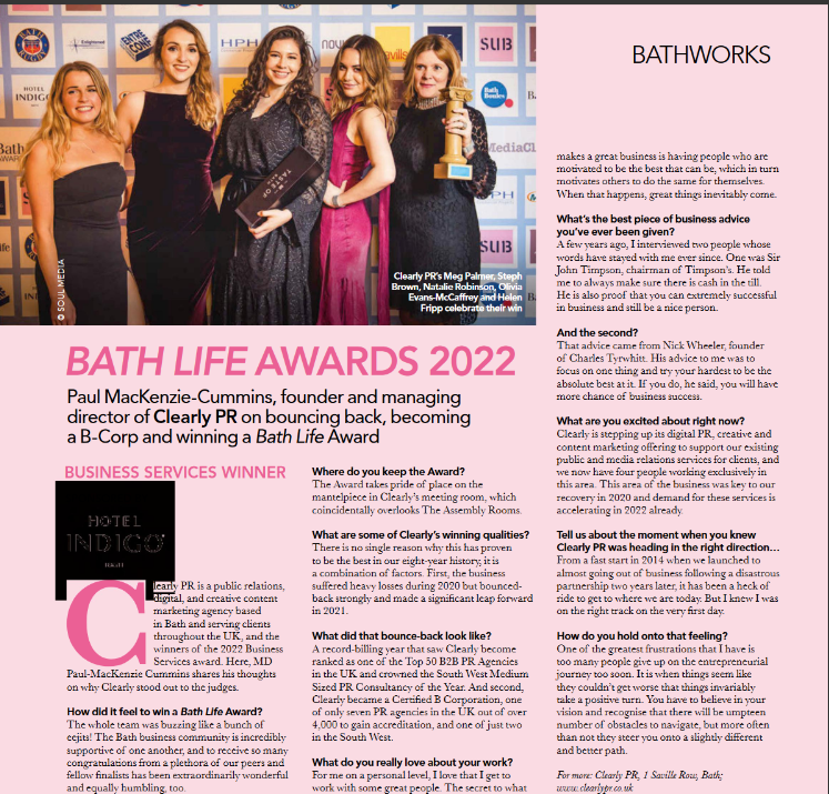 PaulMacKenzie_C's tweet photo. Nice full page for Clearly in the latest Bath Life - thank you @BathLifeMag #LovePR #PR #Bath https://t.co/Dly8aTE178