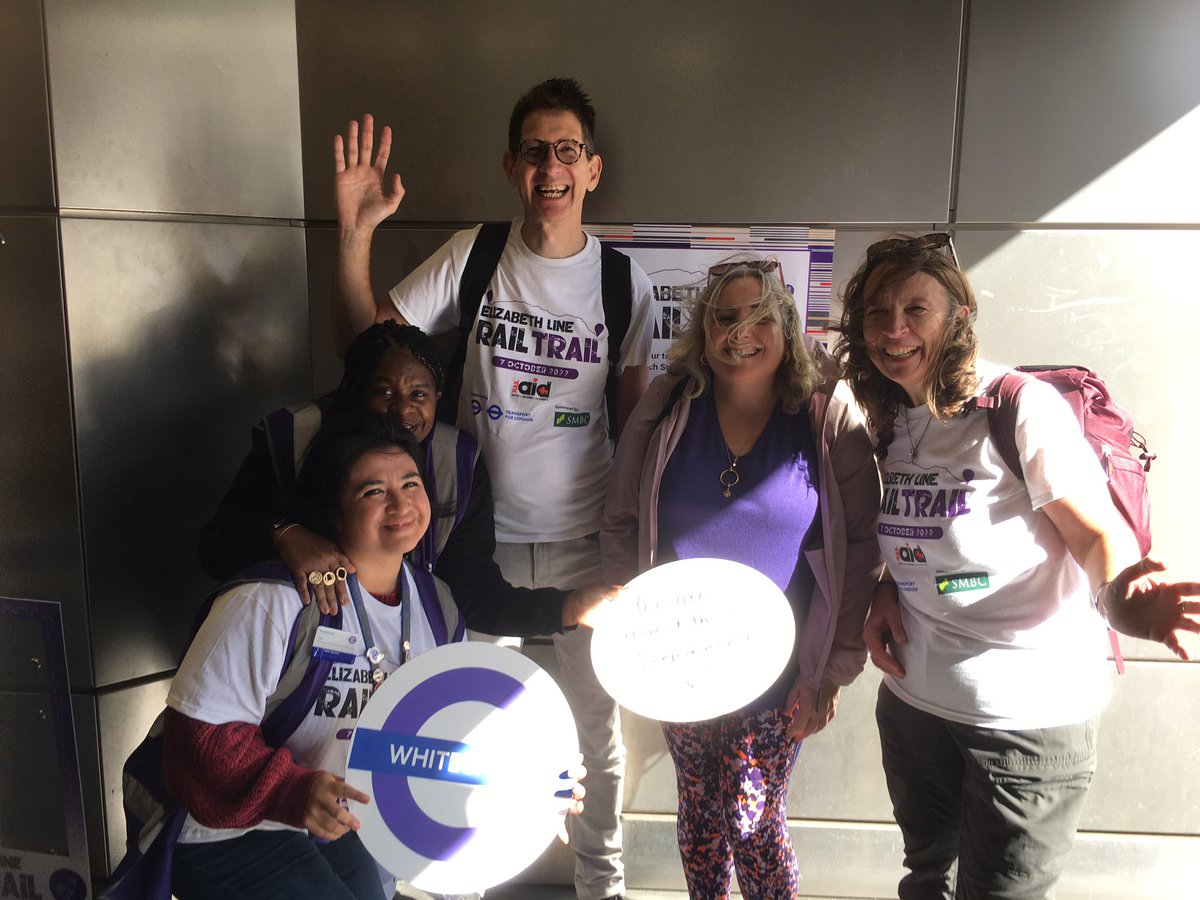Maria53526114's tweet photo. Fantastic day for the Elizabeth Line Rail Trail and just had our stamp at White Chapel from Lovely Lizzie and Joyful Joyce.  They even gave us a song too @RailwayChildren @RailDeliveryGrp @RailAid2022 https://t.co/1BZRce9pTG