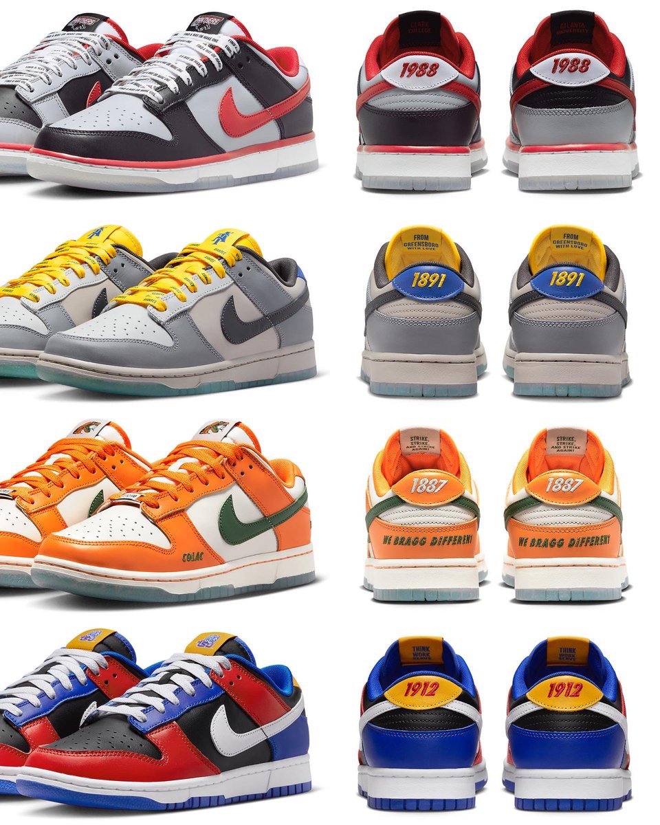 zSneakerHeadz's tweet photo. 2022 #HBCU Nike Dunk Low collection official images! https://t.co/p8M3uGNQUS