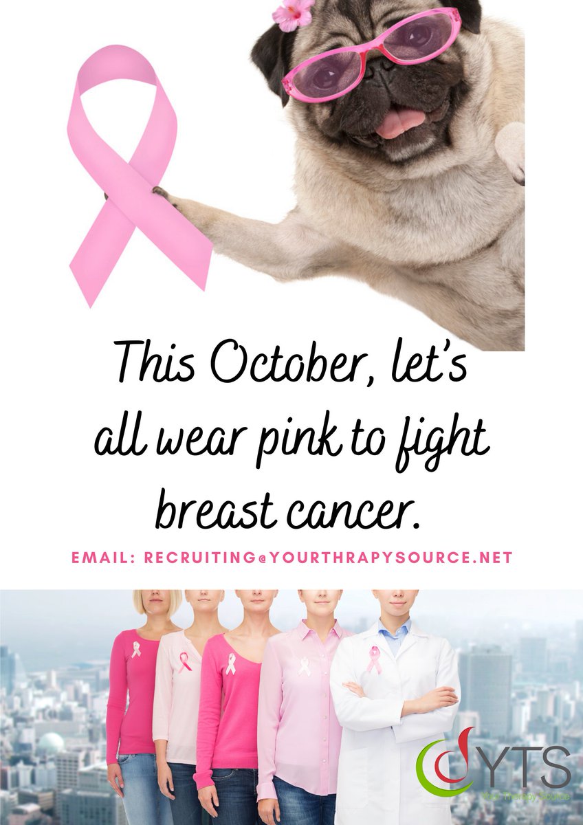YTSource's tweet photo. Let's all wear pink for Breast Cancer Awareness Month. Need information about YTS. email sales@yourtherapysource.net or recruiting@yourtherapysource.net. https://t.co/cXxaEZaK6Q