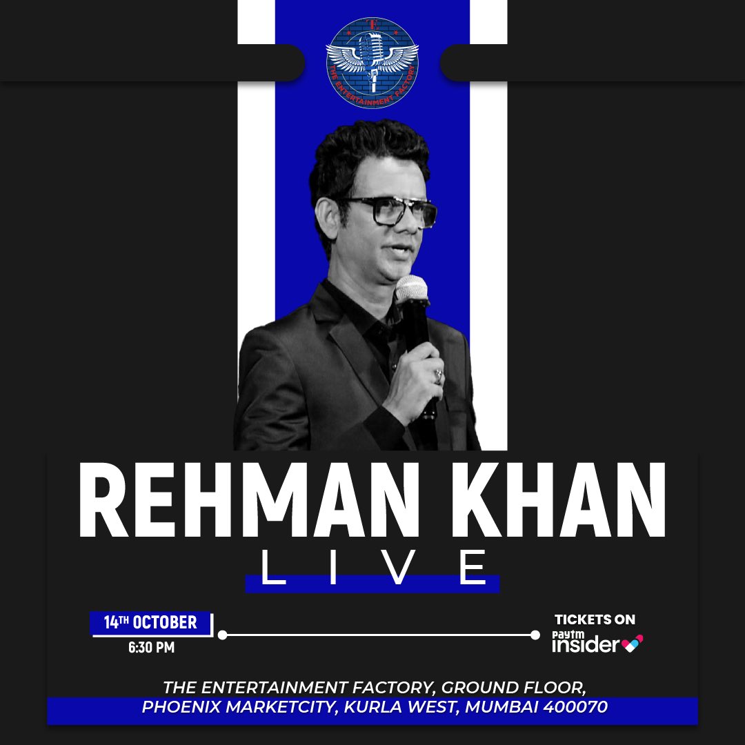 TheEntFactory's tweet photo. Get ready for a rollicking good time, enjoying rib-tickling jokes at The Entertainment Factory, Phoenix Marketcity Kurla, Mumbai ! Your favourite #StandupArtist, @TheRehmanKhan is warming up to perform his hilarious act and fill the season of #love with #laughter! https://t.co/RQXOAlVFNe
