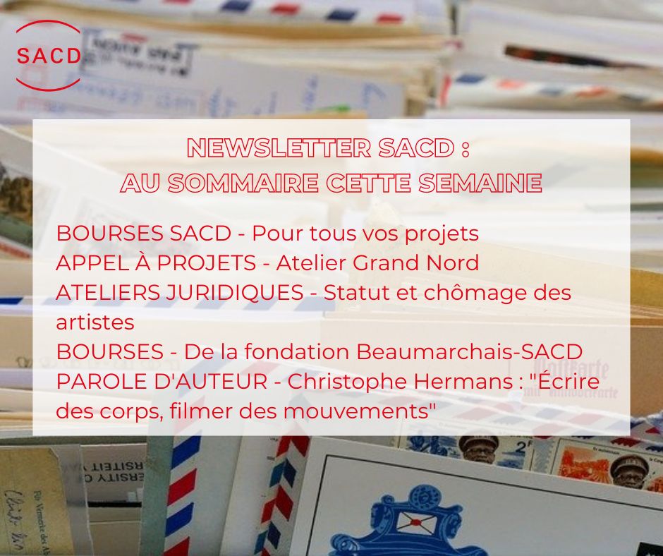 #Bourses, rencontre, #formation : que faut-il savoir cette semaine ? Réponse dans la #newsletter de la SACD ! 
Vous n'y êtes pas encore abonné.e ? C'est ici que ça se passe : sacd.be/fr/article