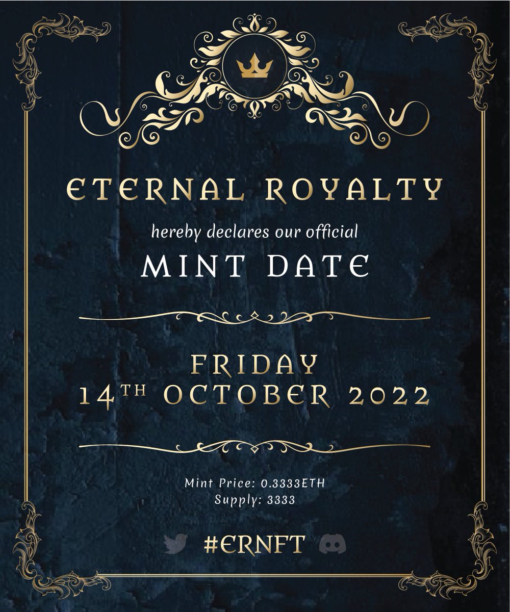 radekkhavel's tweet photo. Be ready Royals👑
1 WEEK TILL #MINT!
3333 CROWNS.
Claim YOURS: Friday 14th October 2022

👑Join our #London Treasure Hunt to win 1ETH
👑Tweet #ERNFT w/ our pics for #WL
👑Join Discord: https://t.co/qPLBBl3Dtp

#NFTs #NFTCommunity #mintdate #mintingsoon #ETH #Giveaway #FreeETH https://t.co/Eyjo2cSOi2