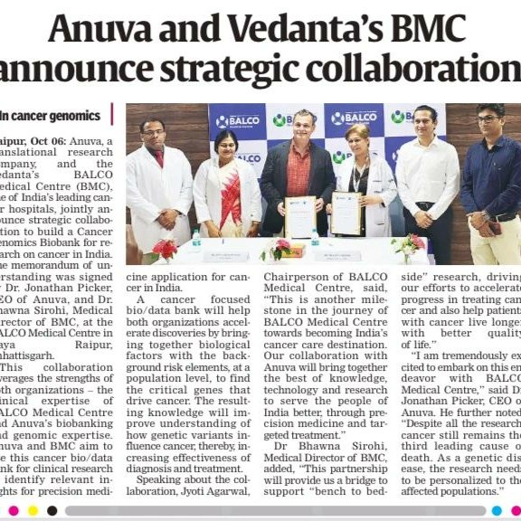 BalcoMedical's tweet photo. BALCO Medical Centre, Naya Raipur & #Anuva, Singapore, has announced strategic collaboration in cancer genomics.
For more details, call: 𝟴𝟮𝟴𝟮𝟴𝟮𝟰𝟰𝟰𝟰.
#BMCRaipur #VMRF #cancerhospital #BalcoMedicalCentre #CancerGenomics #CancerResearch #CancerTreatment #cancercare https://t.co/9QvlE7yfHg