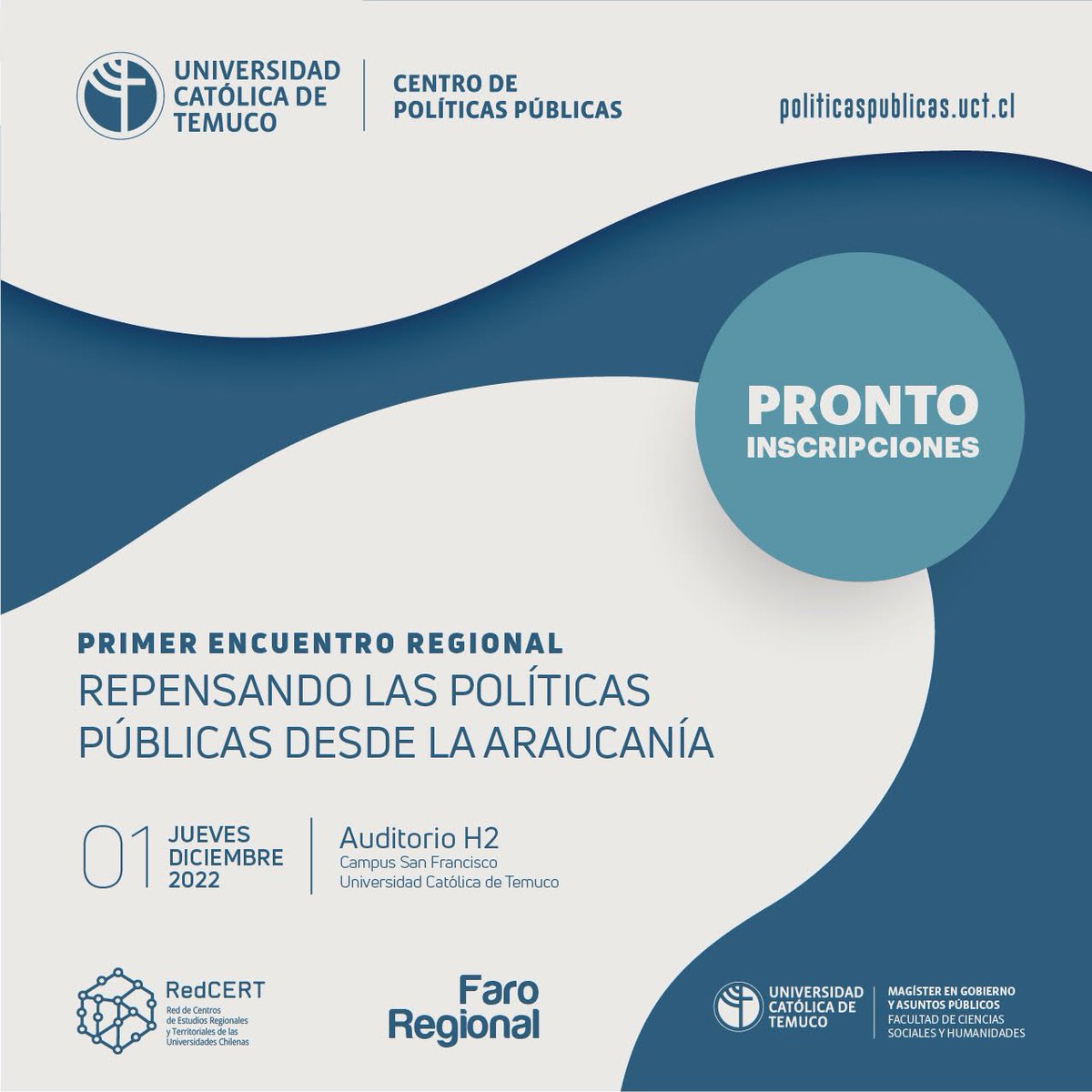 🔹Repensando las Políticas Públicas🔹
💢Pronto podrás inscribirte y pensar, participar y reflexionar sobre las Políticas Públicas desde La Araucanía para La Araucanía
En los próximos días abriremos las inscripciones, pero y puedes agendar la fecha 👇🏼#somosuct #Araucanía