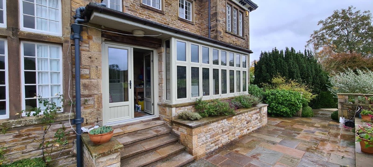 slwinfo's tweet photo. Stunning bay window and French door installation in French grey flush casement. https://t.co/mHyDxyhFmJ