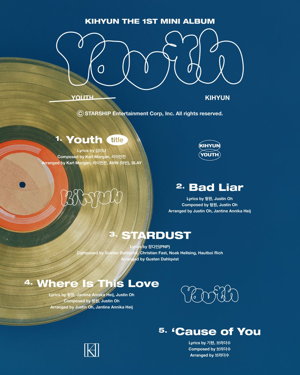 yoorkitty's tweet photo. 2 songs produced by hyungwon 
in kihyun's vocals.....
this gonna be amazing 
#YOUTH #기현 #TRACLIST https://t.co/RXevwRiXlr