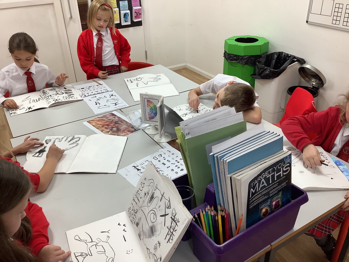 class3Aspull's tweet image. Using our new charcoal drawing skills to draw our own cave paining design #acpsart