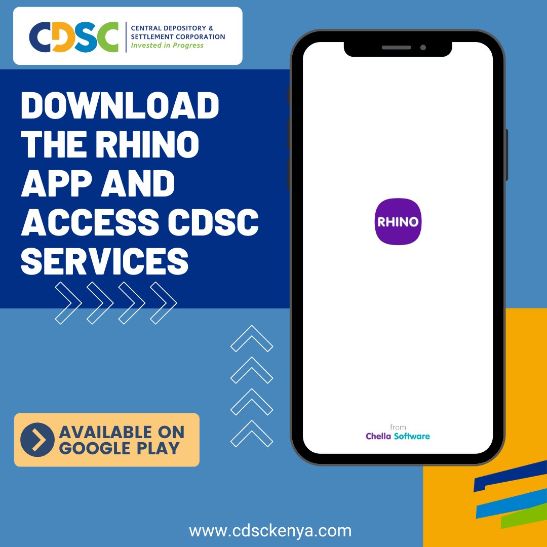 cdsckenya's tweet photo. Get your CDS Account statement online through the Rhino App.
Download the app today and enjoy online access to your account. https://t.co/9CXYKc8i3T https://t.co/4NTaOrI4KY