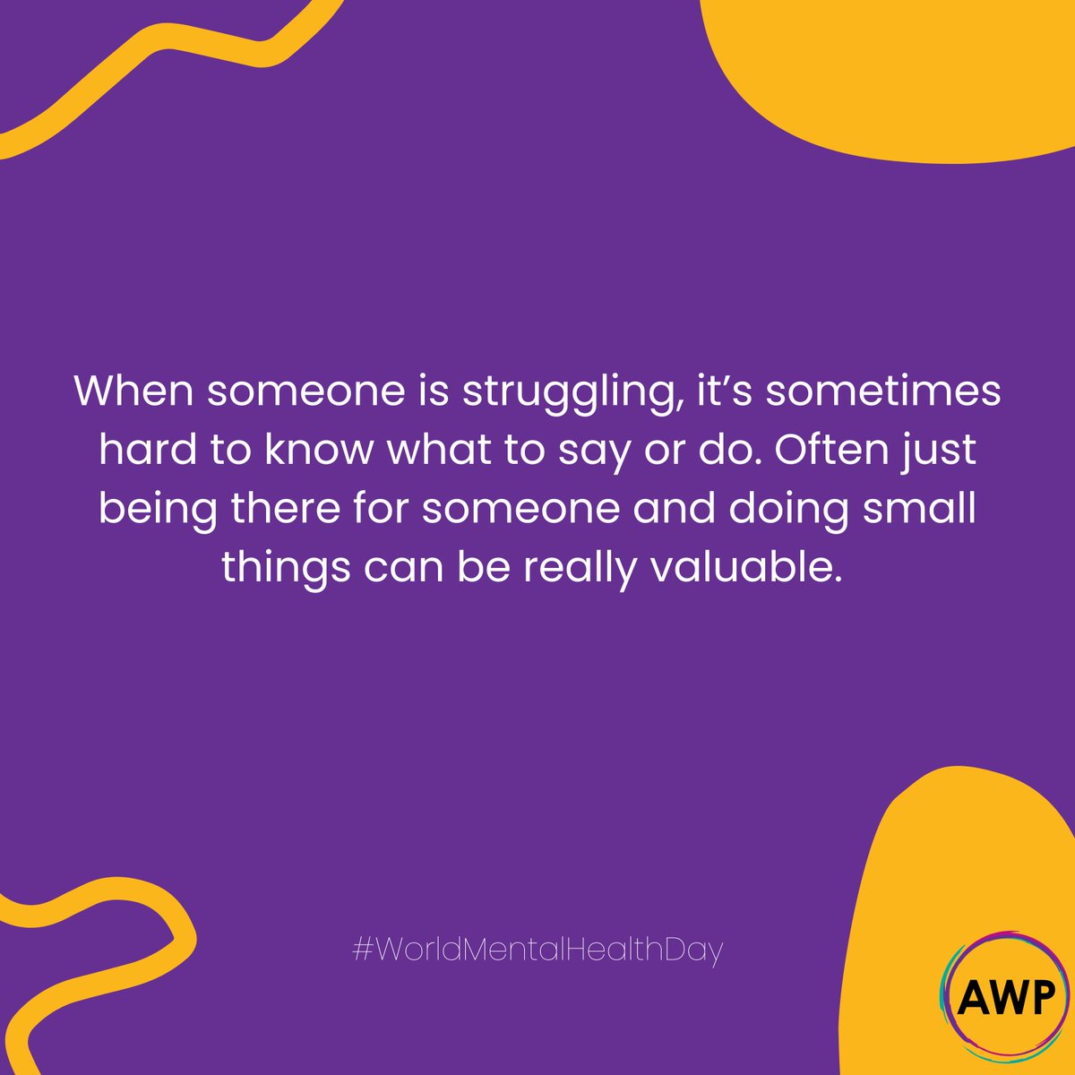AWPNHS's tweet photo. This #WorldMentalHealthDay reach out and start a conversation with someone, it could be all it takes for them to seek the help and support they need. 

Not sure how? Take a look at these tips to help you get started 👇 https://t.co/7FmzOTY4OB