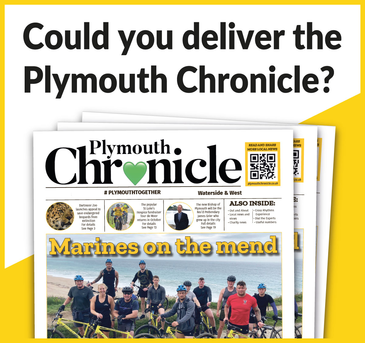 Could you delver the Plymouth Chronicle?
Flexible Hours. Part-time, Self-Employed.
To apply or find out more, message us with your name, phone number and email address. One of our team will be in touch. 
Or phone our office directly and ask for Ian, on  01752 225623.