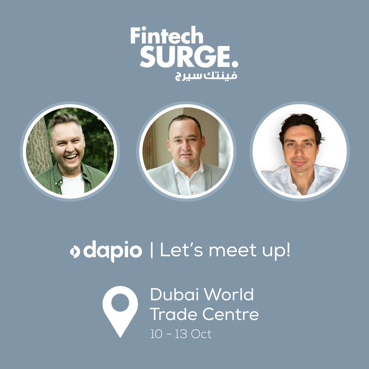 dapioapp's tweet photo. Our team are heading to @FintechSurge  - #GITEX GLOBAL in #DWTC next week! 🚀

Swing by our stall to meet our #CEO and Co-founder Kosta Du, Co-Founder Grigory Gurbanov and Lead Gen Executive Dmitry Pshenin.

Grab a coffee with Kosta Du > https://t.co/oJb1ok94TW

#fintechsurge https://t.co/welmDC5sdu