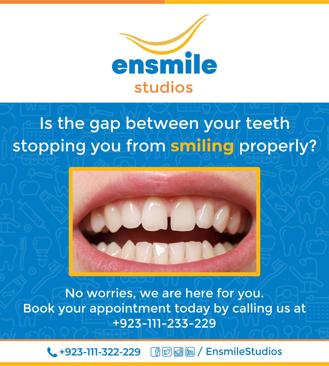 EnsmileStudios's tweet photo. Is the gap between your teeth stopping you from smiling properly?
No worries, we are here for you.
Book your appointment today:
Tel: +923-111-322-229
Address: Office No. 16, Crescent Arcade, G-8 Markaz, Islamabad.
#aligners #dentistry #oralhealth #dentalcare #MetaTechHealthLtd https://t.co/k7TvSslZxo