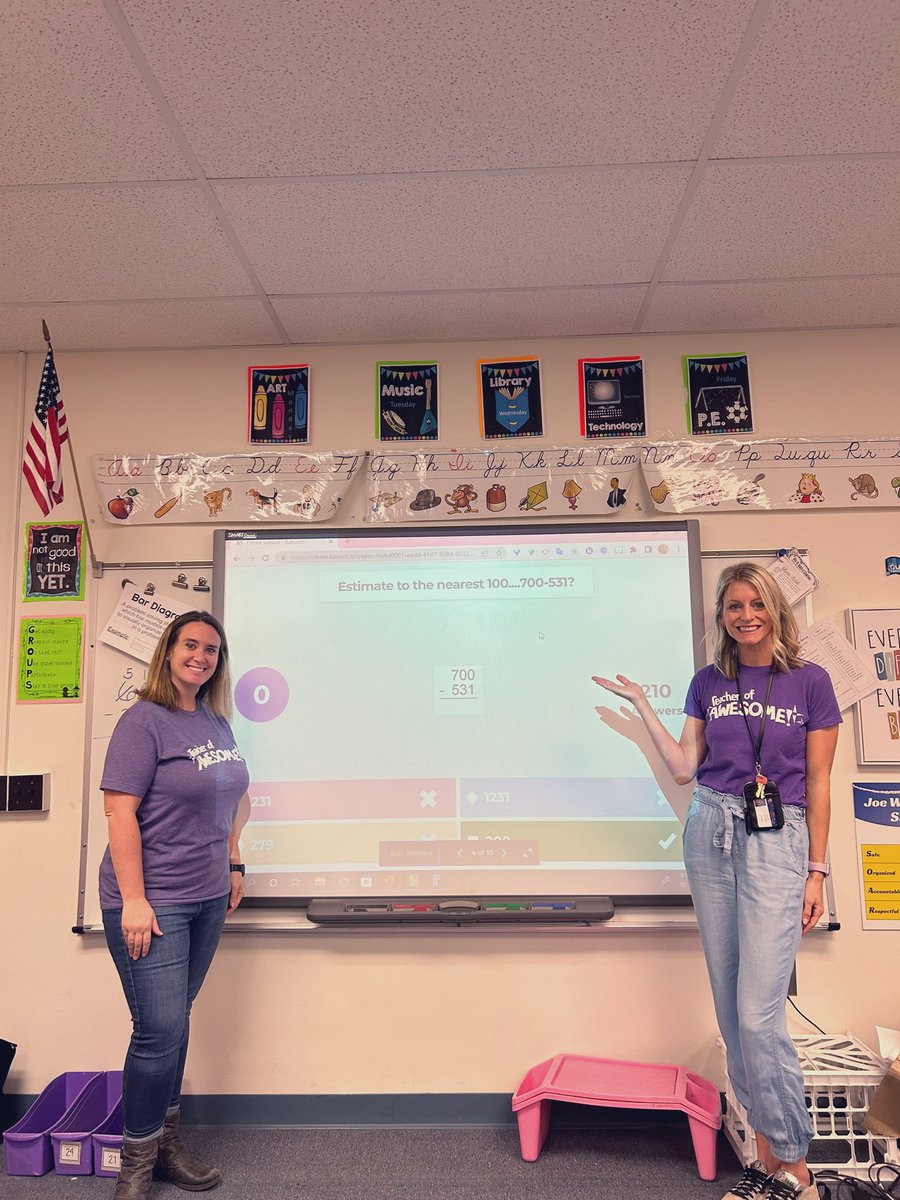 Teachers of 🎉AWESOME 🎉 playing <a href="/Kahoot/">Kahoot!</a> to review adding and subtracting! #lovejw