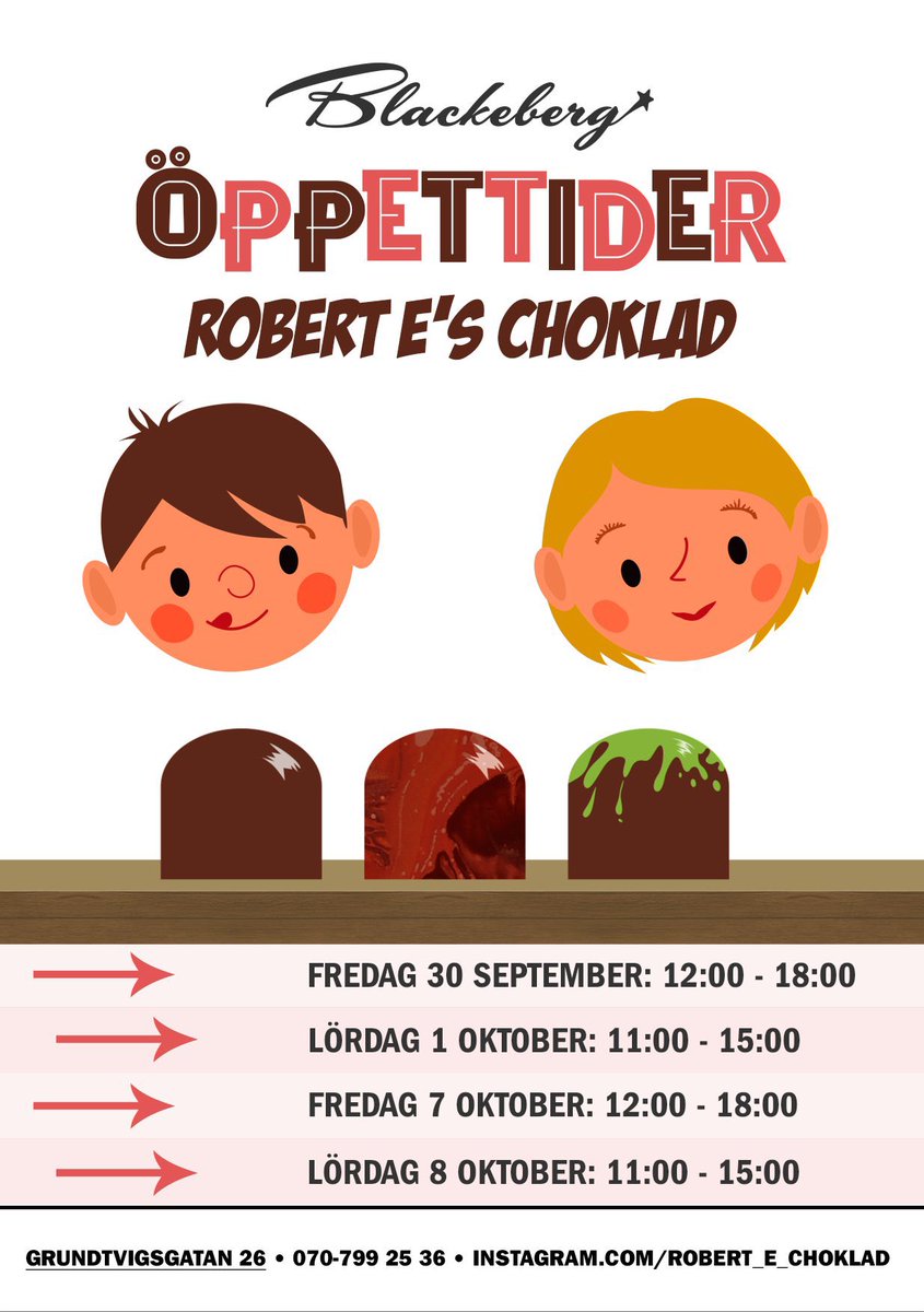 Deluxive's tweet photo. Om ni bor i Blackeberg eller omnejd (Norra Ängby etc), så passa på att gå till Robert E's Choklad (Grundtvigsgatan 26 Blackeberg) imorgon mellan 11-15.

https://t.co/l96sgp4Ndx

 #Bromma #Blackeberg #Ängby #Mathantverk https://t.co/mtfRYrLlIG
