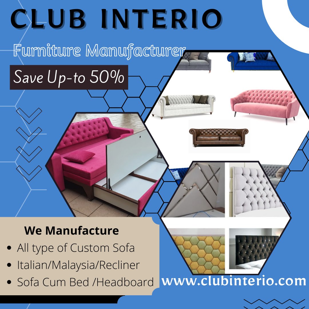 Clubinterio's tweet photo. We Manufacture all types Customized of Sofa Set as per client Requirement
Why CLUB INTERIO ?
1-You Can Choose your Design/Color/Size &amp; Quality
2-Save Up-to 50% 
3-Up-to 5 Year Manufacturing Warranty 
https://t.co/OG7IxBucJL

#sofa #sofadesign #sofacumbed #Hyderabad #manufacturer https://t.co/NNEWLM7xkK