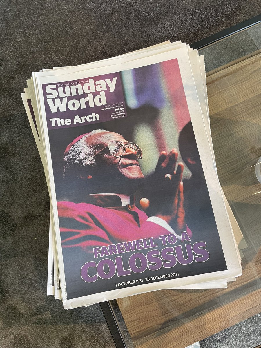 Thanking the @SundayWorldZA for these beautiful copies of their special edition celebrating Archbishop Tutu’s life. Tonight we celebrate the Arch’s legacy at #TutuPeace2022 youtu.be/v1qi-Uw-YvI