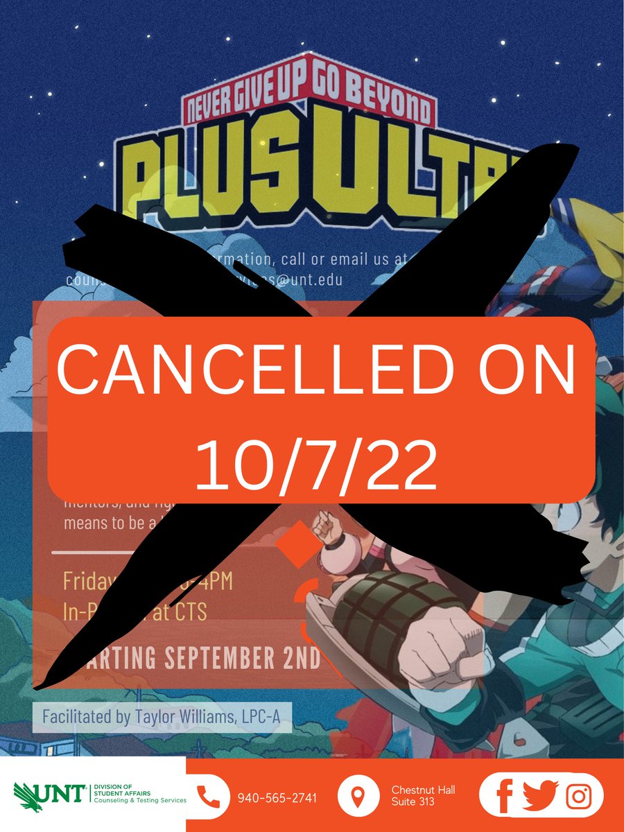 Sorry folx, PLUS ULTRA! is cancelled today 10/7 but will continue next Friday!!