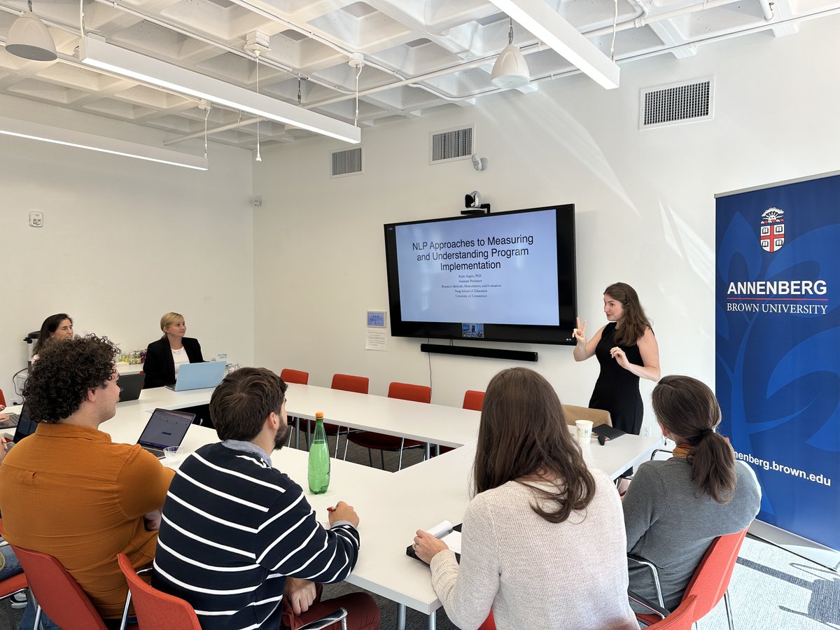 AnnenbergInst's tweet photo. THANK YOU Kylie Anglin of @UConnNeag for your visit and great talk!

#ICYMI watch it here: Natural Language Processing Approaches to Measuring and Understanding Program Implementation

https://t.co/g2jNjNefdB https://t.co/Lpp4HPQWM3
