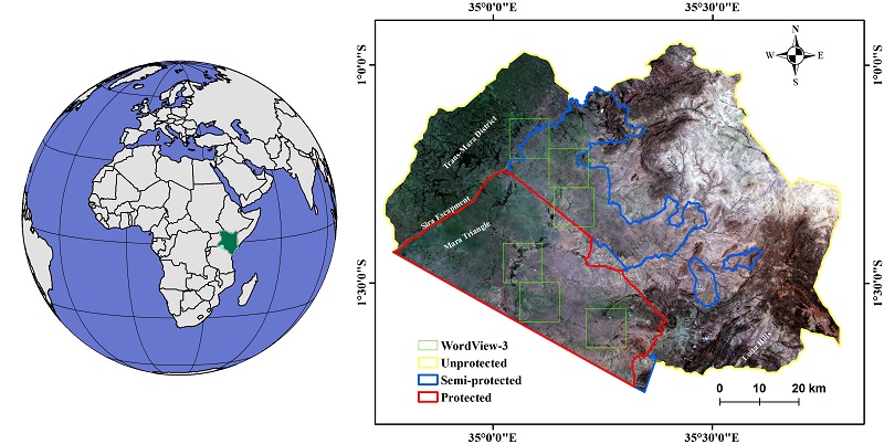 ESA_EarthOnline's tweet photo. Scientists used HR #WorldView3 integrated with Copernicus #Sentinel2 imagery to map #vegetation in the Greater #MaasaiMara #savanna, a global #biodiversity hotspot in #Kenya. Striking changes to wooded areas may have widespread impacts on #ecosystems. See: https://t.co/qFcmV1JP0S https://t.co/6DlcoyKo3C