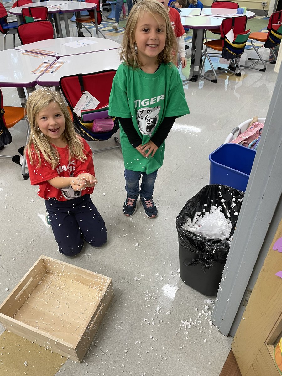 Kindergarten at Sheridan! Apparently styrofoam found it’s way into the block bin…..#sheridanshines