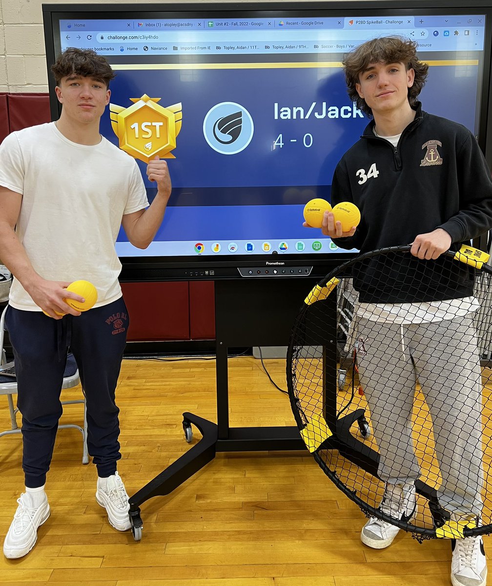 MrTopleyPhysEd's tweet photo. Huge shoutout to our 2BD Spikeball Champs, Ian and Jack 🥇. Dylan and Josh were runners up 🥈, then Kearra and Jalen brought home the bronze 🥉. Special shout-out to Ian for being a 2-time champ. Way to go mate! #PEnotGym #P2AC #spikeball @Challonge https://t.co/yJVEdSzXdc