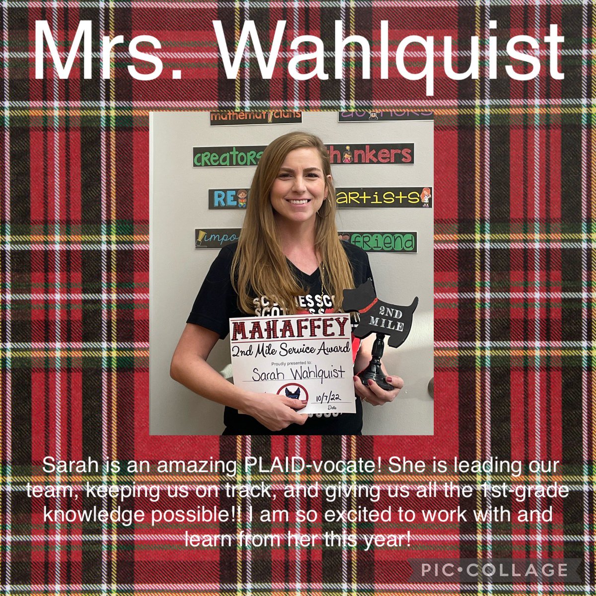 Today we celebrated Mrs. Wahlquist (1st Grade Teacher) with a 2nd mile service award! 🎉❤️🐾🏆