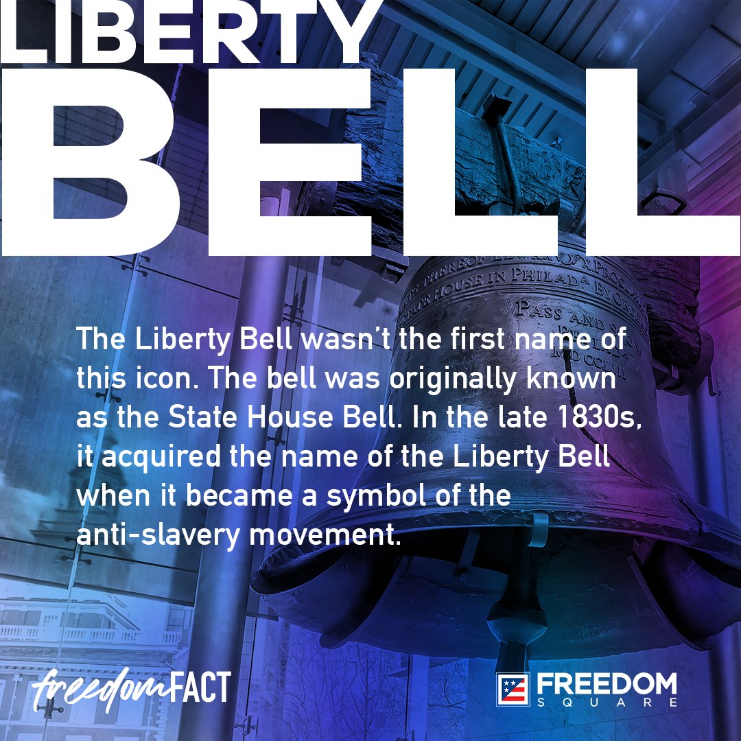 FreedomSquareUS's tweet photo. The Liberty Bell wasn’t the first name of this icon. The bell was originally known as the State House Bell. In the late 1830s, it acquired the name of the Liberty Bell when it became a symbol of the anti-slavery movement.

#FreedomLivesHere #freedomsquare #freedom #libertybell https://t.co/GDPapNn27j
