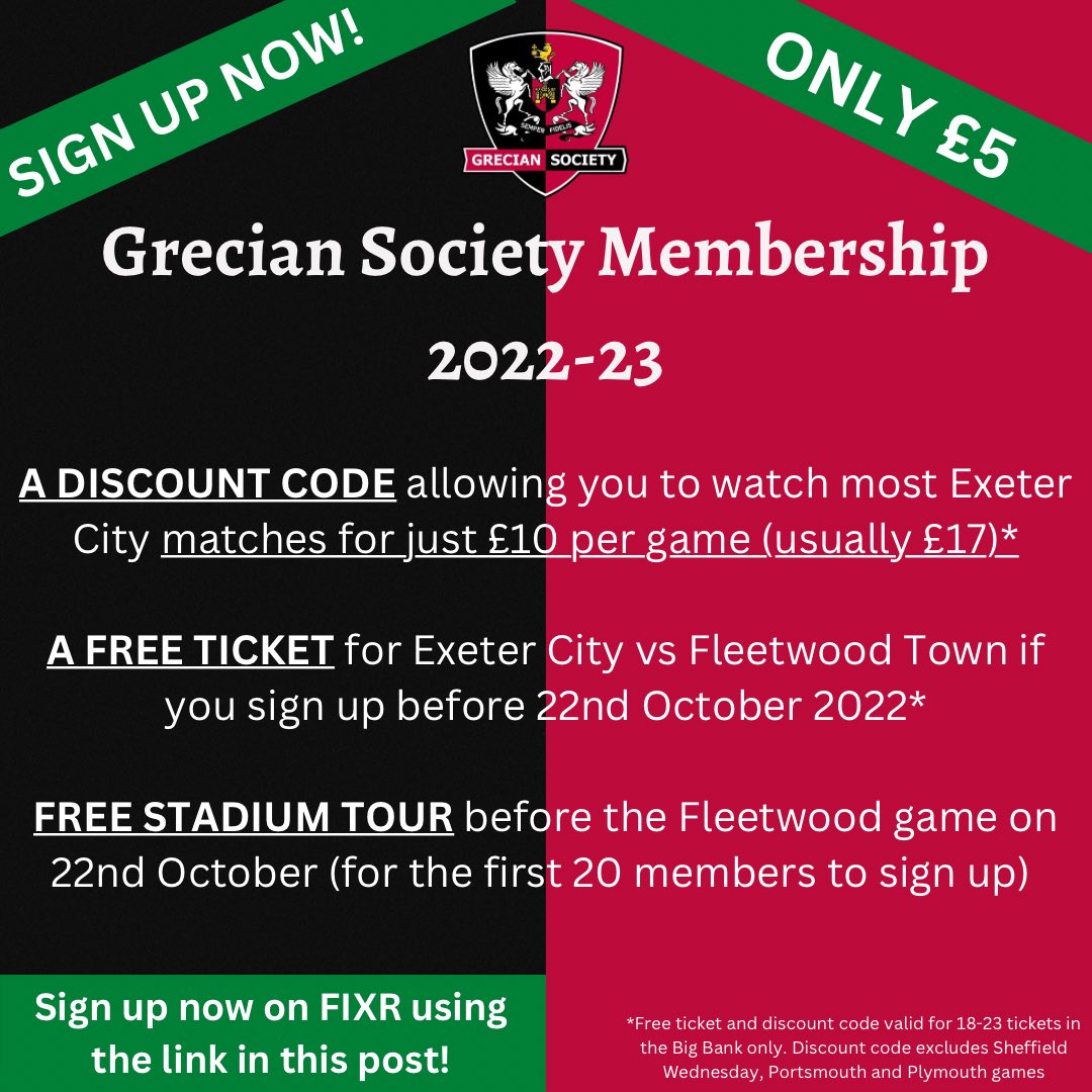 Grecian_Soc's tweet photo. 🚨Grecian Society🚨
The cheapest way to watch @OfficialECFC as a student, membership costing just £5 with so many added extras, including a FREE TICKET, DISCOUNT CODE and the first 20 members getting a FREE STADIUM TOUR!!!!
Sign up today on FIXR
https://t.co/L3uqGSjylU https://t.co/n40e3ufwCH